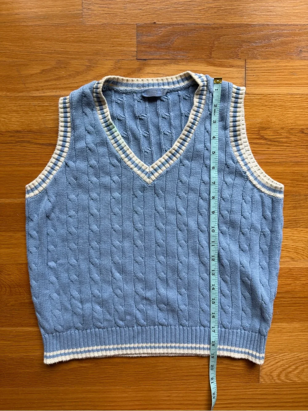 John Galt Blue & Cream Cable Knit Sweater Vest - One Size